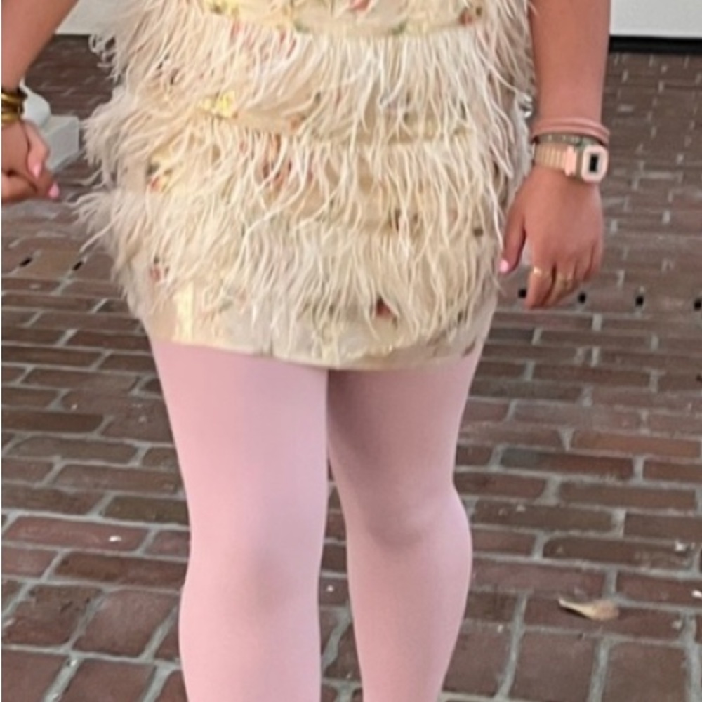 Feathered Cream Mini Dress
